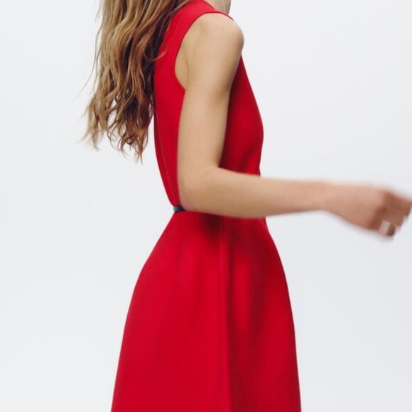 Zara Red Belted Knit Mini Dress – Sleeveless Crew Neck, Size Small NWT Holiday - Picture 2 of 11